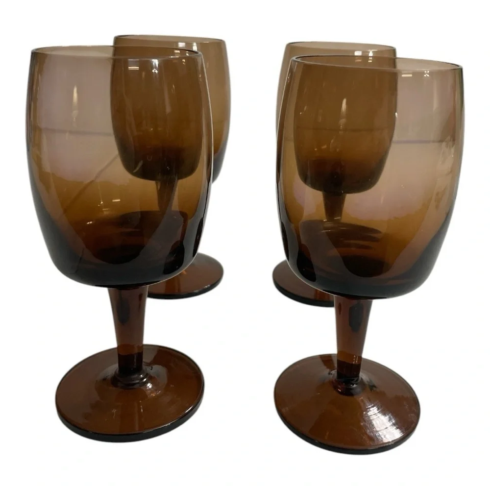 1960s Gorham Reizart Accent Brown Crystal Wine Glasses Set of 4 MCM 5.25